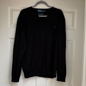 Polo by Ralph Lauren Black V-Neck Sweater with Purple Pony